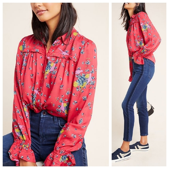 Anthropologie Tops - Anthropologie Fredericka Bird Floral Button Down